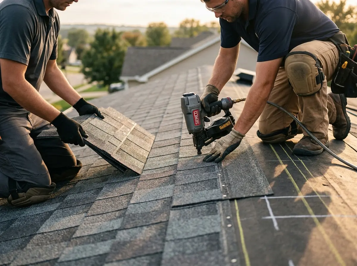 Professional roofer working on a residential roof in Hacienda Heights